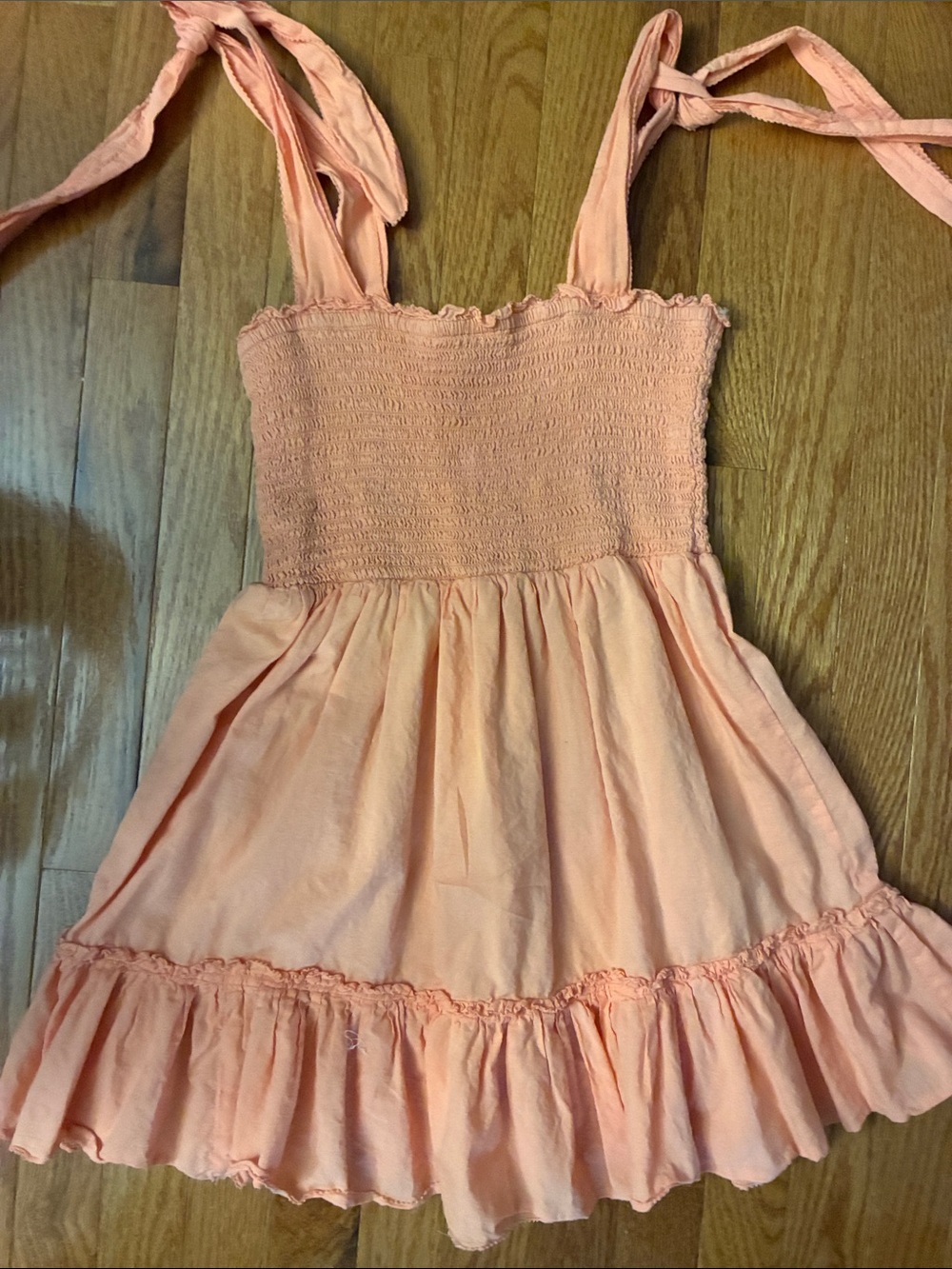 🍑 Peach Smocked Tie Dress with Tiered Skirt